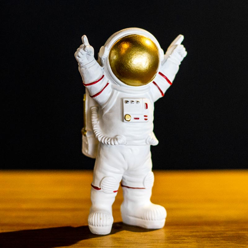 Figura Di Astronauta In Resina Oro E Argento - Decorazione Per Torta E Accessorio Da Scrivania, 7,6 Cm